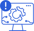 Icon von einem Bildschirm mit Zahnrad und Ausrufezeichen