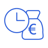 Icon von einer Uhr und einem Geldsack